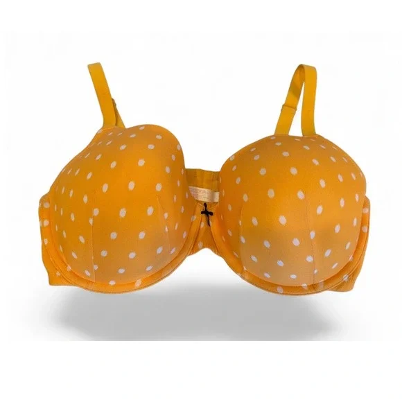 Cacique Flirty Yellow with White Polka Dots Lightly Lined T-Shirt Bra Size 40DDD - Picture 1 of 10